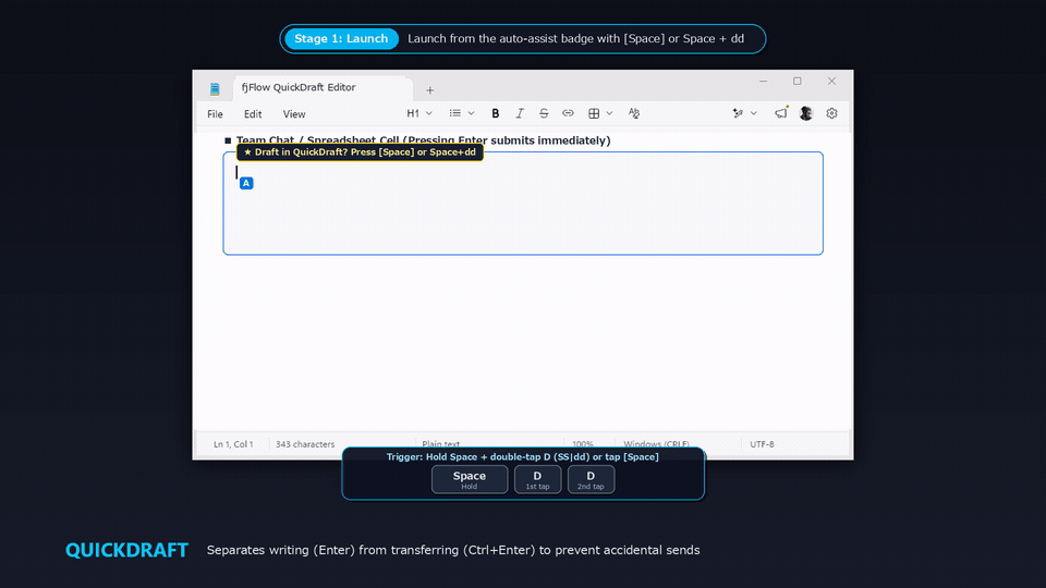fjFlow QuickDraft Multi-Line Scratchpad Live Demo