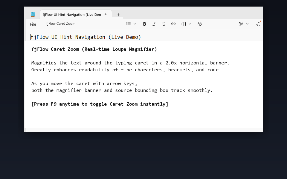 Caret Zoom Live Demo