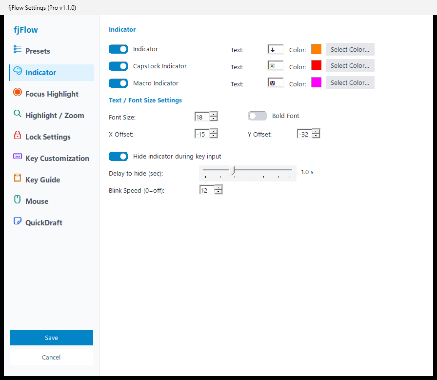 Settings Dialog - Indicator Tab