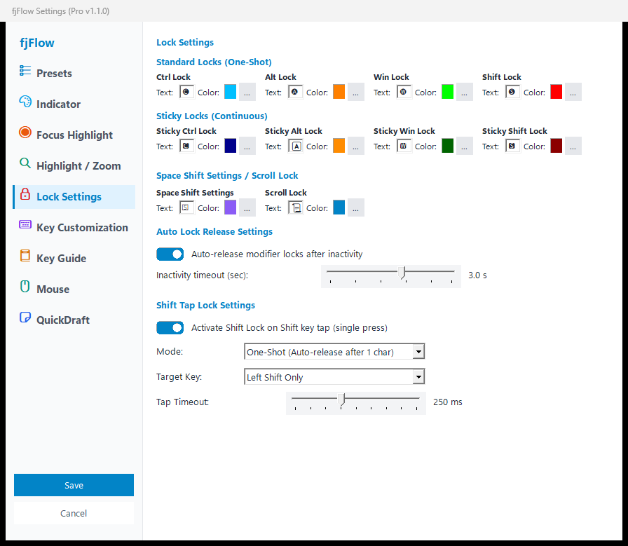 Settings Dialog - Modifier Locks Tab