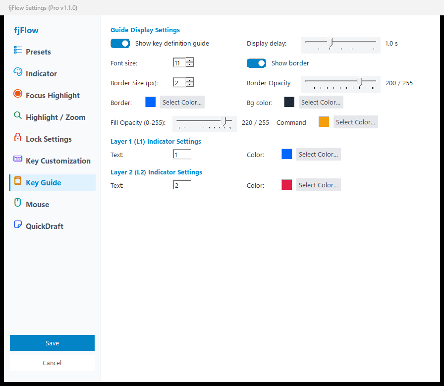 Settings Dialog - Key Guide Tab