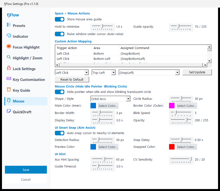 Settings Dialog - Mouse Tab